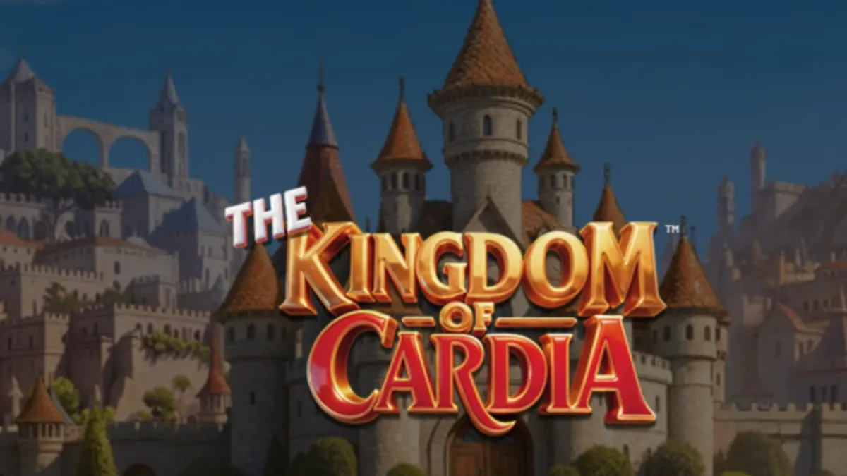 The Kingdom of Cardia slot machine interface featuring whimsical garden and card themes